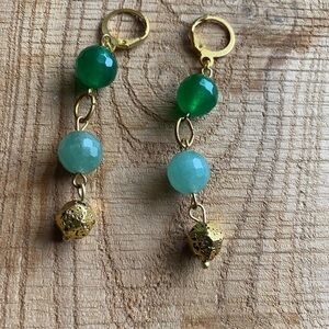 Charming Green Jade & Agate & Gold Beaded Earrings